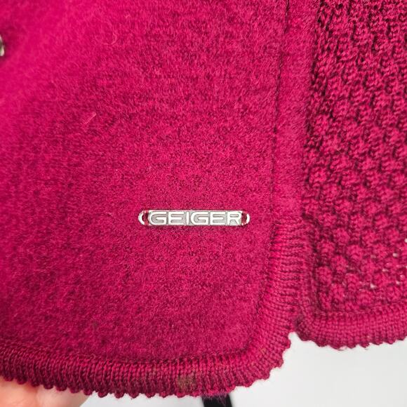 Geiger Austria Pure New Wool Button Front Blazer Lady Jacket Cardigan Knit Berry - Picture 3 of 9